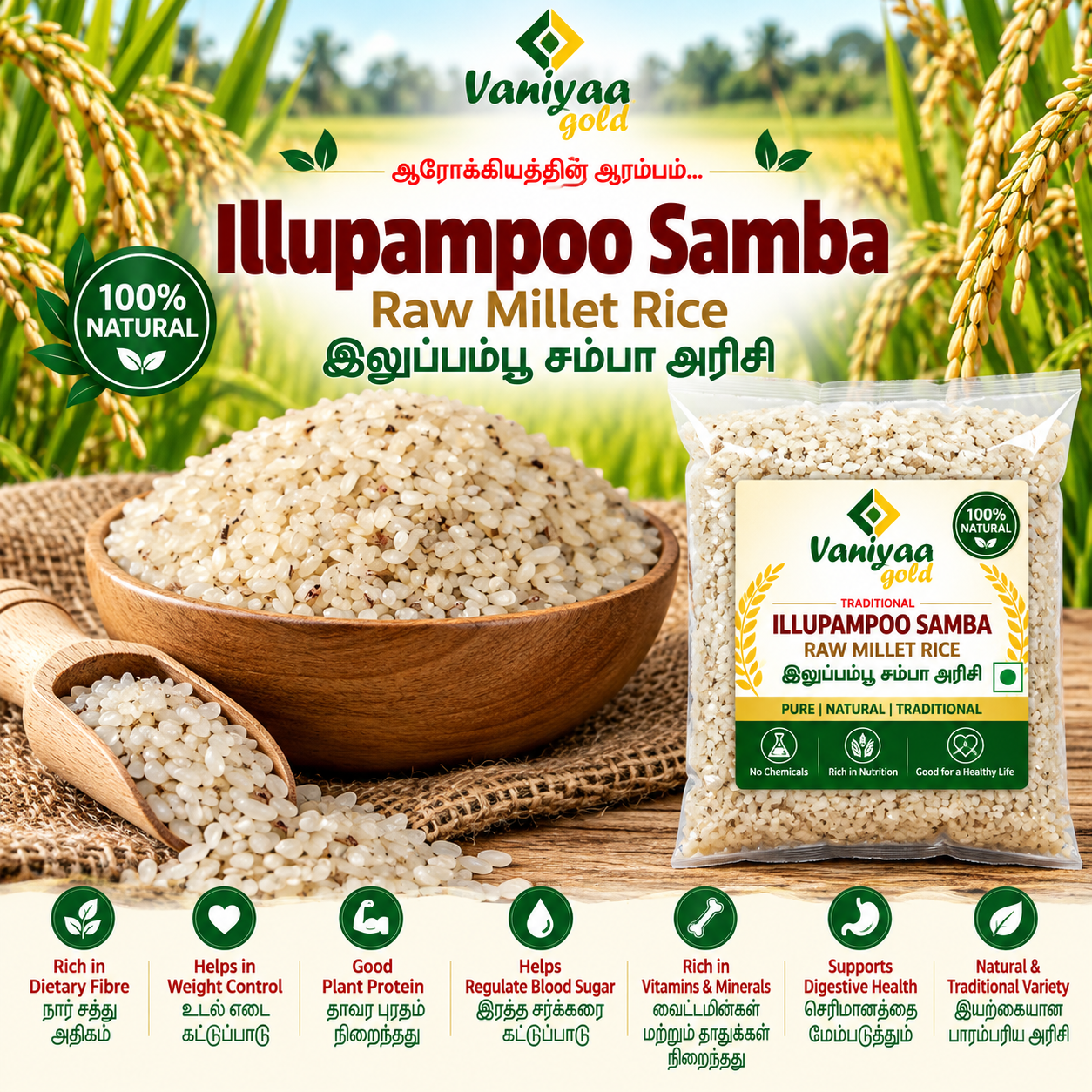 ILLUPAMBO SAMBA ILUPPANPOO SAMBA RICE - RAW MILLET RICE - Image 1