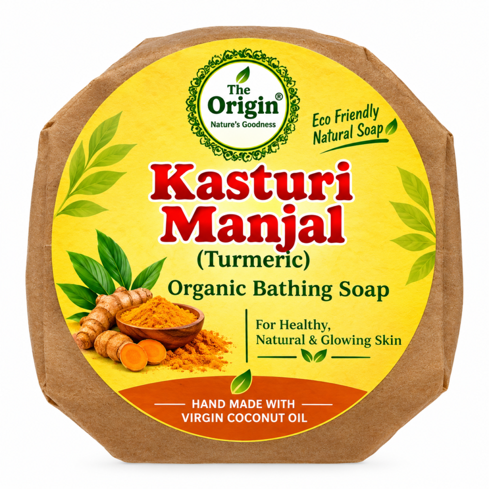 kasturi manjal soap Kasturi Manjal (Turmeric) Organic Bathing Soap – 150gm - Image 1