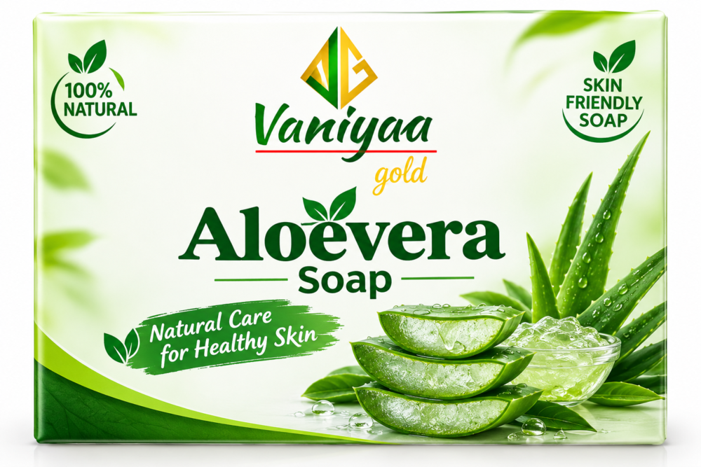 vaniyaa aloevera soap Vaniyaa Gold Aloevera Soap – 100gm - Image 1