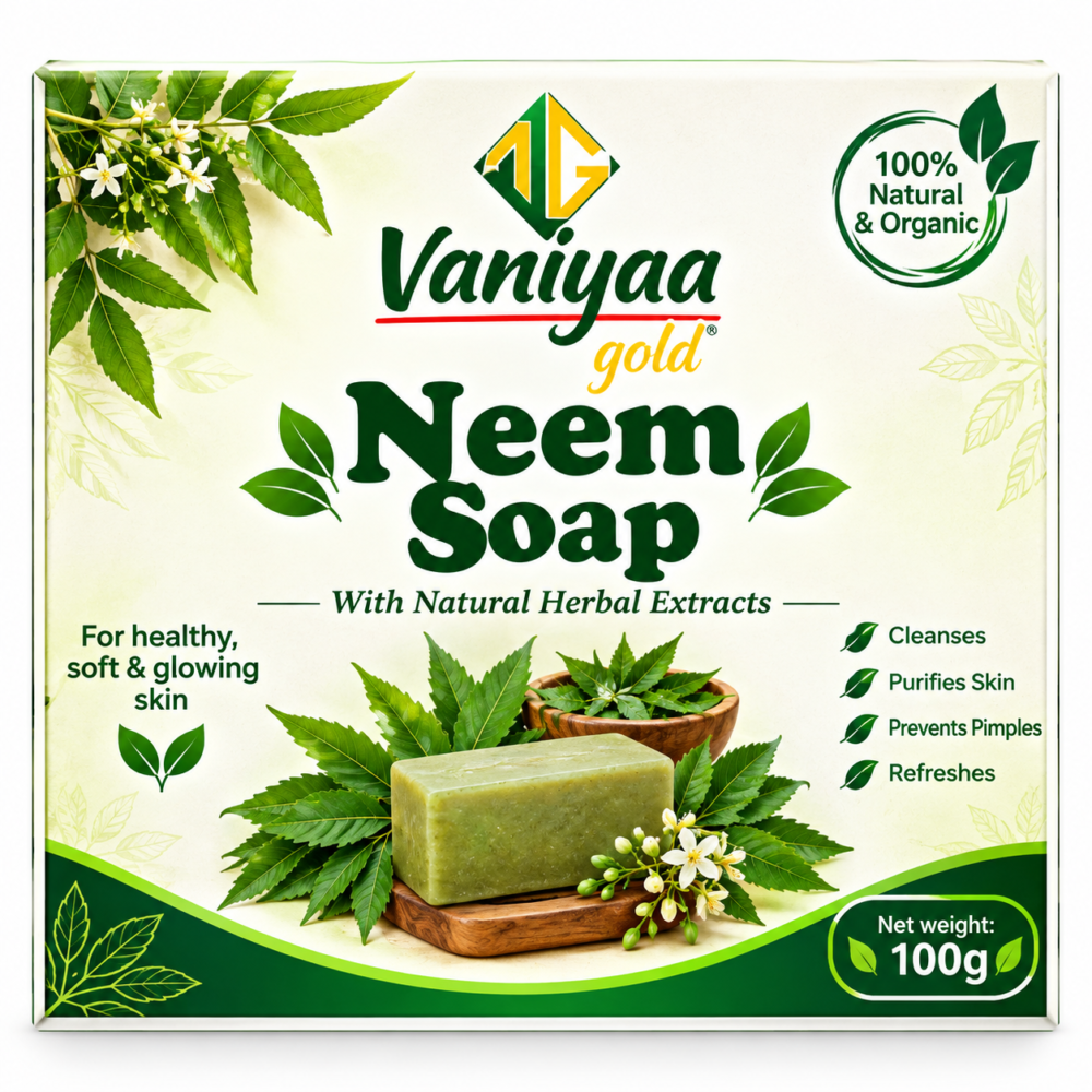 vaniyaa neem soap Vaniyaa Organics Neem Soap – 100gm - Image 1